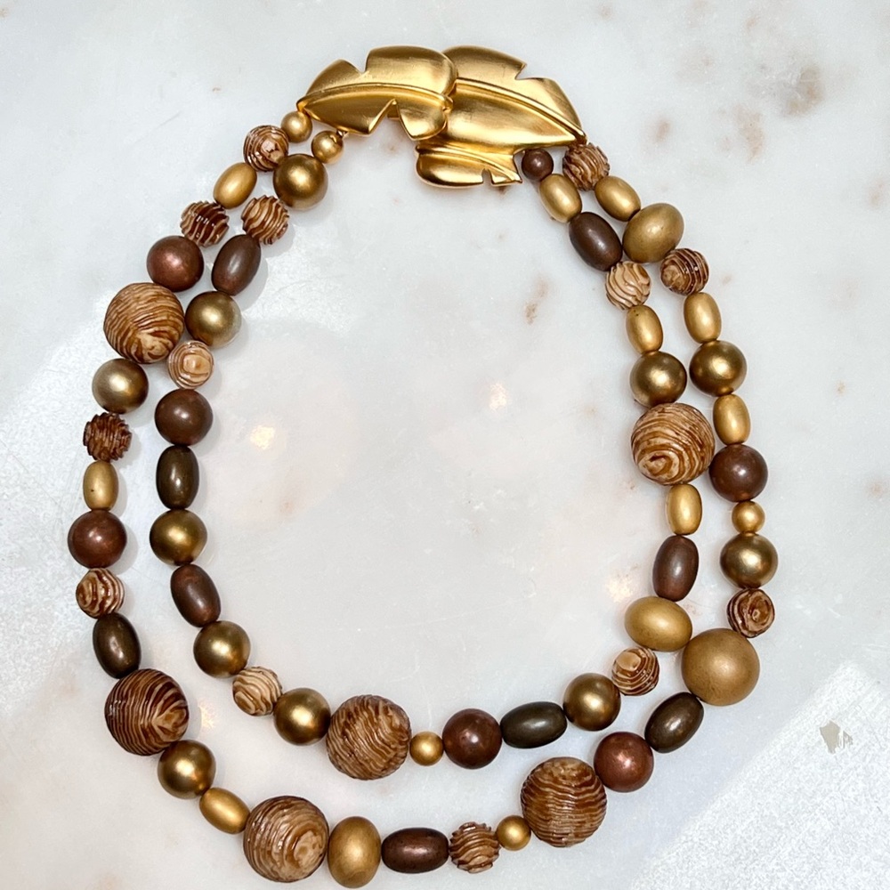 Givenchy Paris NY Vintage 80’s Gold Leaf Beaded Necklace